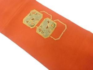 縮緬地変わり色紙に花鳥模様刺繍名古屋帯